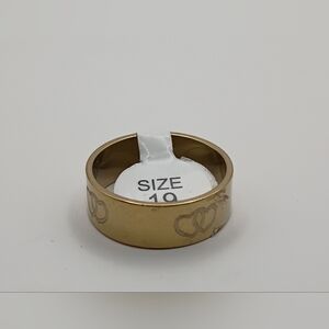 Stainless Steel Alloy Gold Heart Engraved Ring Band For Women Size 19 U.S 9.5